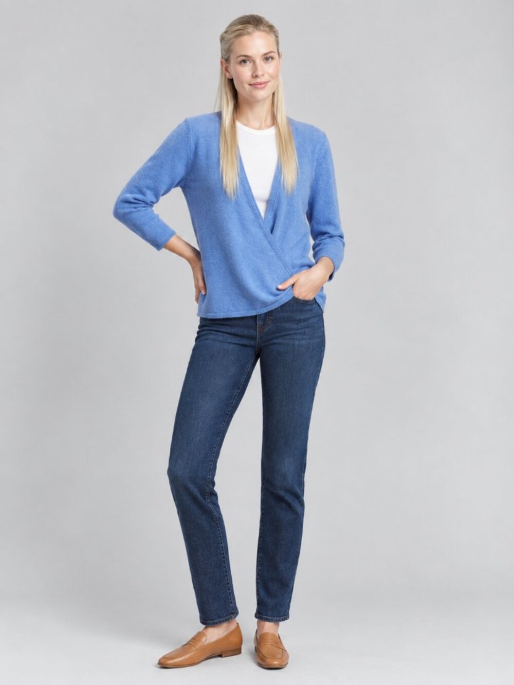 J. Jill Wearever Linen Blend Surplice Wrap Cardigan Periwinkle 3X #A4624